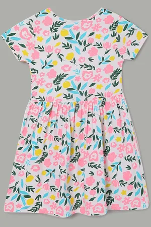 Lifestyle Girls Floral Printed Round Neck Pure Cotton Fit & Flare Dress