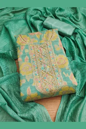Kalini Floral Woven Design Thread Work Art Silk Unstitched Dress Material