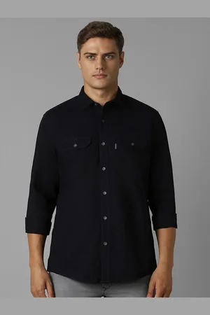 Louis Philippe Men Spread Collar Solid Cotton Slim Fit Casual Shirt