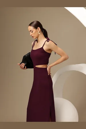 Chemistry Solid Tie Straps Scuba Maxi Dress with Cut Out & Slit Details