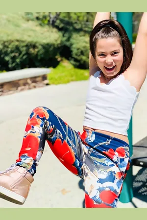 Cherry Crumble Girls Navy Blue & Red Floral Printed Treggings