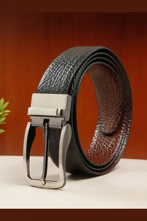 Teakwood Leathers Men Textured Leather Reversible Formal Belt