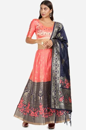 Mitera Women Pink & Navy Blue Semi-Stitched Lehenga & Unstitched Blouse with Dupatta