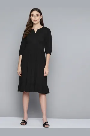 HERE&NOW Black Puff Sleeves Formal Dress