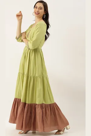 Ethnovog Women Green Colourblocked Fit and Flare Dress