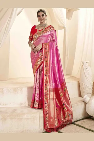 KIMISHA Woven Design Zari Silk Blend Handloom Paithani Saree