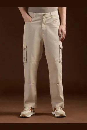 The Bear House Men Cotton Solid Straight Fit Cargo Pants Trouser