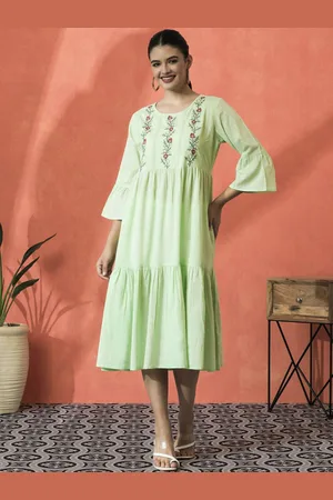 Sangria Floral Embroidered Pure Cotton A-Line Ethnic Dress