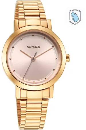 Sonata Women Rose Gold-Toned Brass Dial & Gold Toned Stainless Steel Bracelet Style Straps Analogue Watch 8174WM03