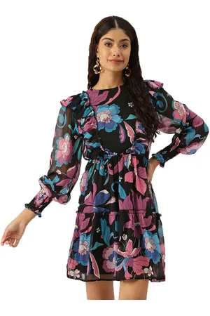 Chemistry Floral Puff Sleeve Georgette A-Line Mini Dress