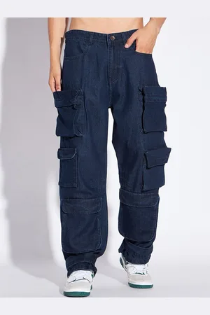 FUGAZEE Men Blue Relaxed Fit Clean Look Cargo Cotton Denim Jeans