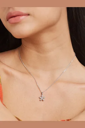 ATIBELLE Silver Plated Cubic Zirconia Stone Studded Floral Shaped Pendant With Chain