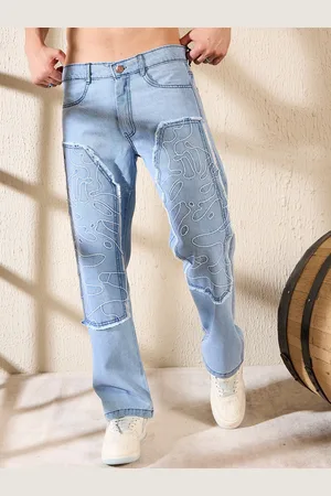 FUGAZEE Men Straight Fit Light Fade Cotton Embroidered Jeans