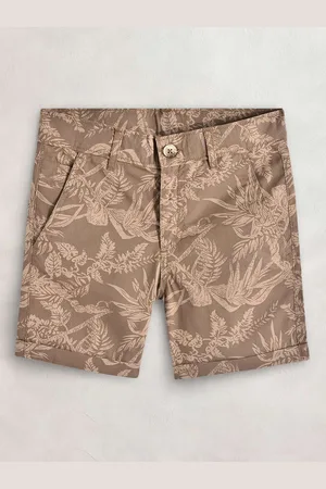 Cherry Crumble Boys Brown Floral Printed Cotton Chino Shorts