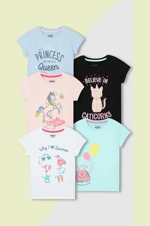 Max Collection Girls Graphic Printed T-Shirt - Pack of 5