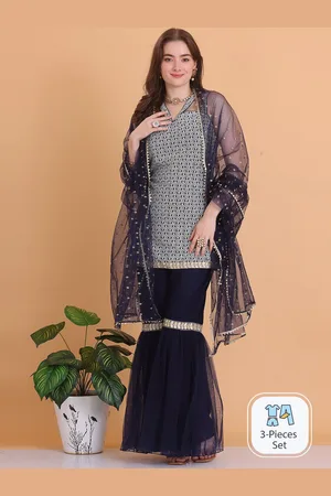 Ethnovog Floral Embroidered Regular Sequinned Kurti With Sharara & Dupatta