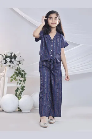 misbis Girls Geometric Printed Lapel Collar Shirt and Trousers