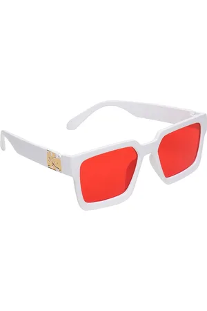 GARTH Unisex Red Lens & White Square Sunglasses with UV Protected Lens
