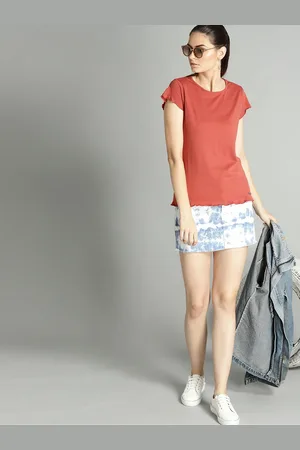 Roadster The Lifestyle Co Women Rust Red Lettuce Edge Cotton T-shirt