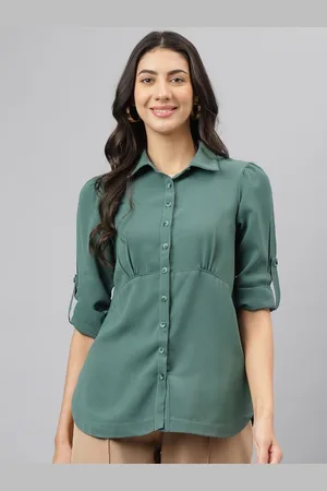 Latin Quarters Women Spread Collar Solid Casual Shirt