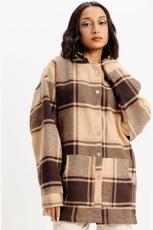FREAKINS Unisex Checked Hooded Oversized Longline Tailored Jacket