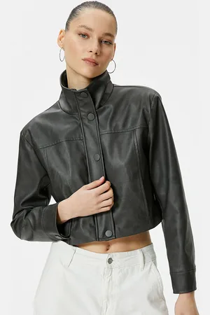Koton Women Crop Leather Jacket