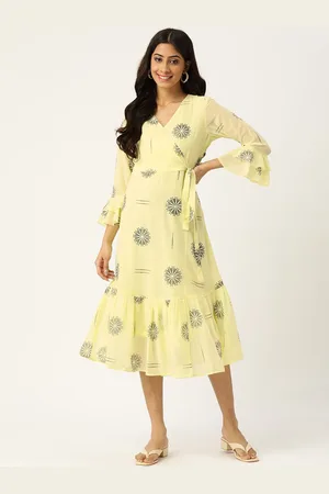 Chemistry Women Printed Bell Sleeve Georgette Wrap Midi Dress