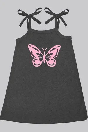A.T.U.N. Girls Conversational Printed Tie-Up Shoulder Straps Cotton A-Line Dress