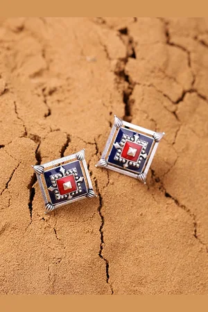 Voylla Women Silver-Toned Square Studs