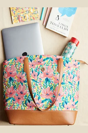 TEAL Floral Oversized Shopper Tote Bag