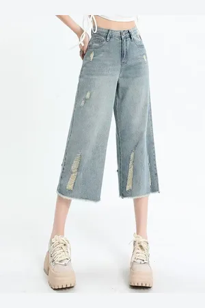 DressBerry Women Straight Fit Low Distress Light Fade Jeans