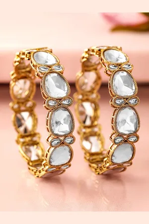 Rubans Set of 2 18K Mehandi Gold-Plated Crystal White CubicZirconia Studded Premium Bangle
