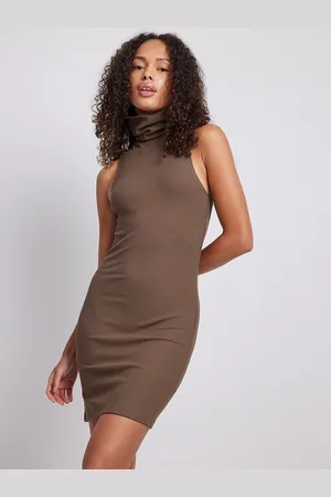 NA-KD Women Brown Ribbed Bodycon Mini Dress