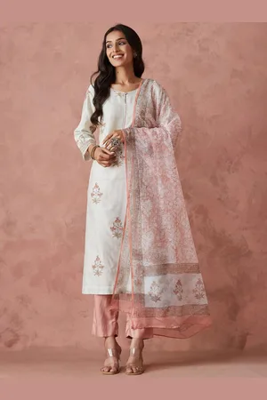 Fabindia Ethnic Motifs Printed Straight Cotton Silk Kurta with Pyjamas & Dupatta