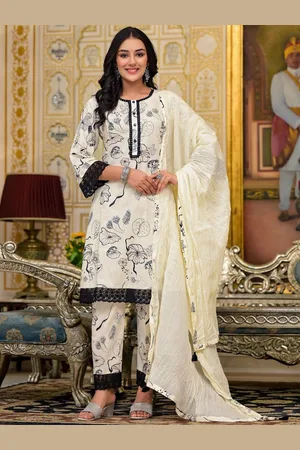 AUTUMN LANE Sakshi Floral Printed Pure Cotton Straight Kurta With Trousers & Dupatta
