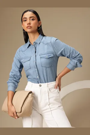 Chemistry Solid Denim Pure Cotton Opaque Casual Shirt