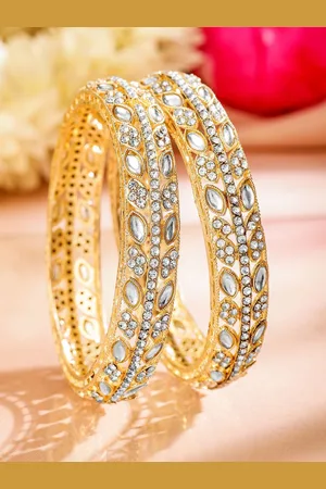 Rubans Set Of 2 18K Gold-Plated Kundan & AD Studded Premium Bangles for Women