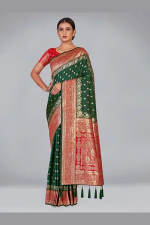MONJOLIKA FASHION Ethnic Motifs Zari Silk Blend Heavy Work Banarasi Saree