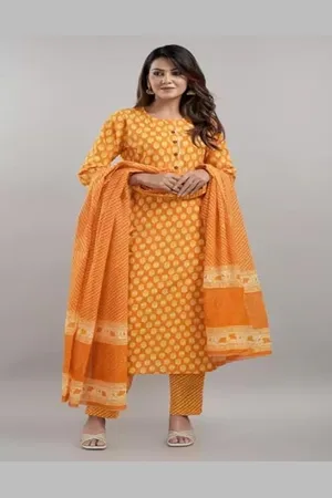 Moda Rapido Women Ethnic Motifs Embroidered Regular Pure Cotton Kurta with Trousers & With Dupatta