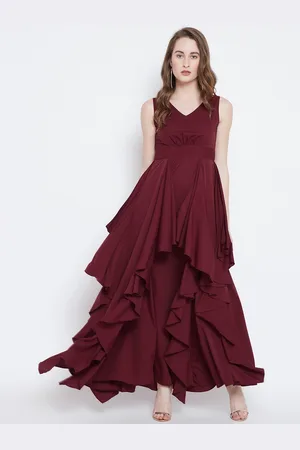 Berrylush Maroon V-Neck Maxi Dress