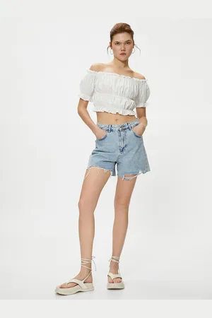 Koton Off-Shoulder Puff Sleeves Bardot Crop Top