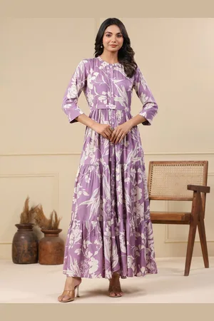 JISORA Women Floral Printed Russian Silk Dress
