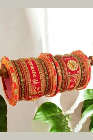Leshya Set Of 18 Stone Studded Traditional Rajasthani Bridal Chura Bangles