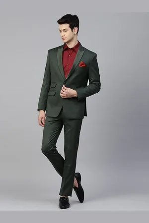 MANQ Men Green Solid Slim Fit Tuxedo Suit