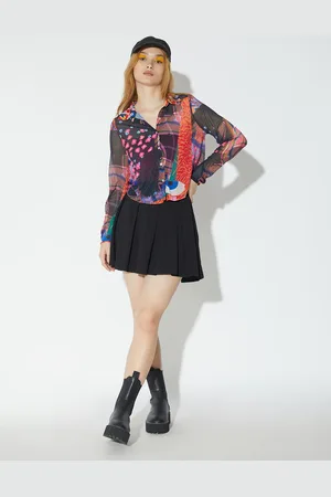 ONLY Women Abstract Printed Net Shirt Style Crop Top