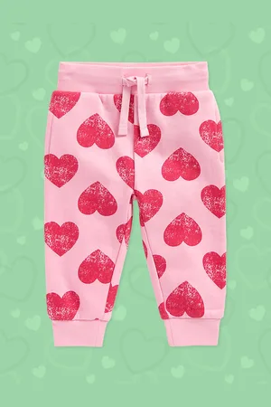 Mothercare Girls Pink Hearts Printed Pure Cotton Joggers