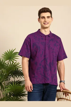 Mast & Harbour Floral & Tropical Printed Polo Collar Drop-Shoulder Sleeves T-shirt