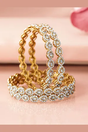 Rubans Set of 4 18K Mehandi Gold-Plated Kundan & Cubic Zirconia Studded Handcrafted Bangle
