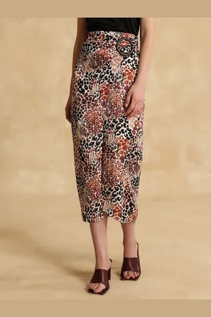 Kazo Women Animal Printed A-Line Midi Wrap Brody Skirt