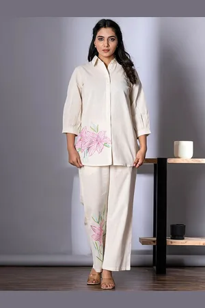 AUTUMN LANE Floral Embroidered Shirt Collar Pure Cotton Shirt With Trouser